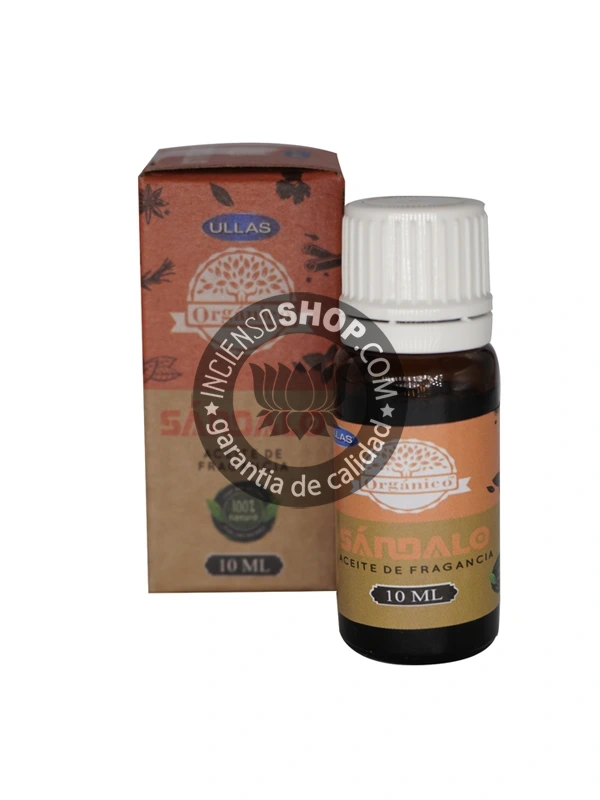 Esencia Sándalo de Ullass número uno caja de pie aroma místico y cremoso de sándalo ideal para la sanación emocional y la elevación de la vibración personal favorece la concentración durante la meditación