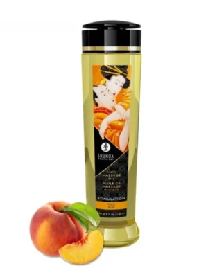 Aceite de masaje erótico aroma a melocotón textura sedosa que hidrata la piel estimula los sentidos y potencia la intimidad en encuentros sensuales o rituales de conexión afectiva