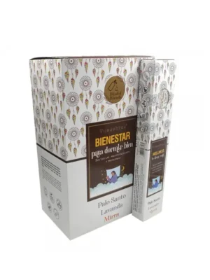 Incienso Bienestar para Dormir Bien Vijayshree — mezcla artesanal con palo santo, lavanda y mirra, aroma suave y tranquilizador, ideal para relajación previa al sueño, meditación nocturna y soltar preocupaciones