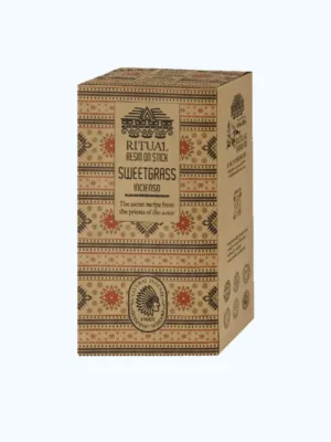 Incienso Sweetgrass Banjara — resina ritual sobre varilla, diseño artesanal con símbolos ancestrales, ideal para purificación, meditación y conectar con la tierra