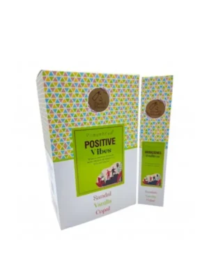 Incienso Vibraciones Positivas Vijayshree — mezcla artesanal con naranja, vainilla y ciprés, aroma vibrante y equilibrante, ideal para meditación, rituales de abundancia y elevar el estado de ánimo