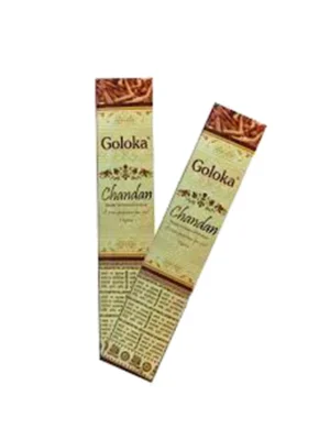 Incienso de Chandan Premium Fragancia Divina de Goloka aroma cremoso de sándalo puro ideal para meditación profunda equilibrio emocional y rituales de paz