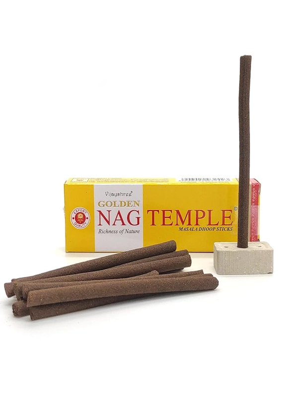Portada-Incienso-dhoop-stick-Temple-Golden-Nag-Masala-organico-de-Vijayshree-Contenido-ofrecido-por-INCIENSOSHOP