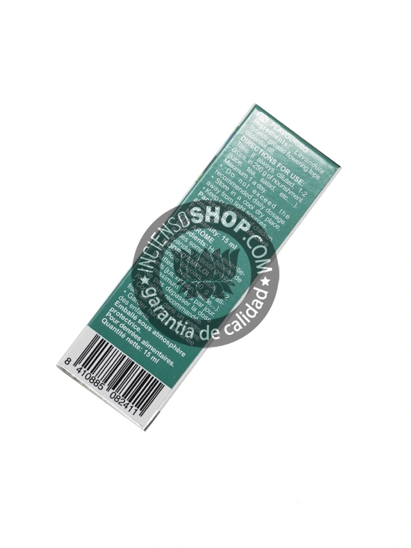 Aceite Esencial Lavandín Marnys caja vista por detrás información detallada sobre su uso terapéutico y las precauciones aroma de lavanda de propiedades ansiolíticas y sedantes ideal para el difusor antes de dormir y para baños relajantes