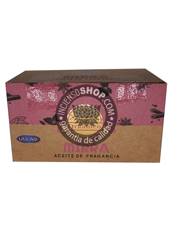 Aceite Mirra de Ullass caja de frente aroma ceremonial y protector que establece un ambiente sagrado promoviendo la elevación espiritual y la purificación del alma y los espacios perfecto para el recogimiento interior