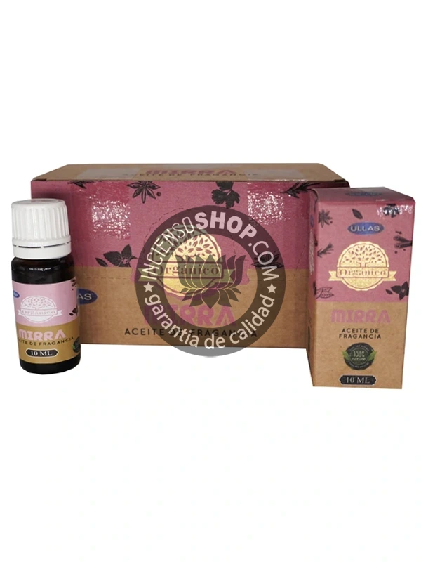 Aceite Mirra de Ullass caja productos aroma resinoso y tradicionalmente usado para la sanación espiritual la purificación de altares y la protección contra influencias externas ideal para rituales de limpieza energética