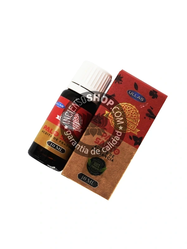 Aceite Palo Santo de Ullass caja y bote aroma místico y sagrado del palo santo con propiedades limpiadoras y protectoras ideal para elevar la vibración del espacio y preparar la mente para la meditación