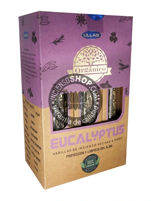 Caja de incienso Ullas Eucalipto varillas tridi aroma fresco mentolado y purificante ideal para respiración clara limpieza energética y bienestar respiratorio