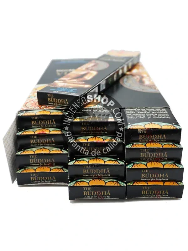 Caja Goloka Black Buddha abierta incienso con aroma místico y relajante para meditación y rituales de purificación contiene varillas de incienso naturales que ayudan a centrar la mente y elevar la vibración