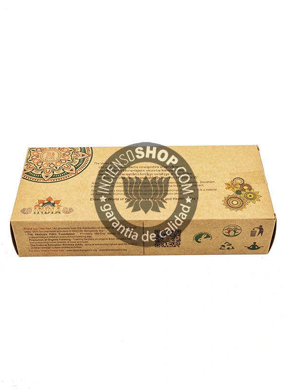Caja trasera de incienso orgánico Goloka Davanam aroma floral dulce y ligeramente especiado tradicional en rituales hindúes para atraer prosperidad armonizar el entorno y elevar la energía espiritual