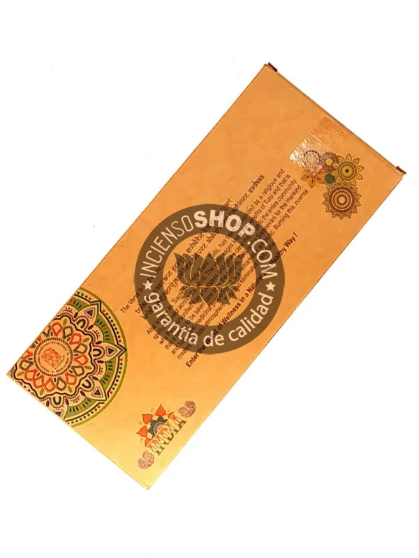 Caja trasera de incienso orgánico Goloka Sri Tulsi aroma herbal fresco y sagrado tradicional en rituales hindúes para purificación espiritual protección energética y elevación de la conciencia