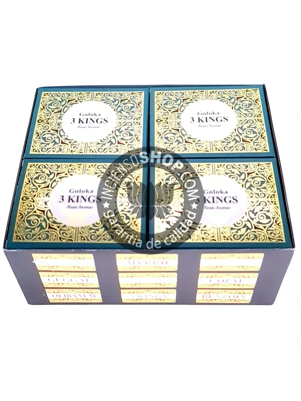 Caja portada número 4 de resina de los Tres Reyes aroma balsámico dulce y especiado ideal para rituales navideños purificación espiritual y atracción de bendiciones y prosperidad