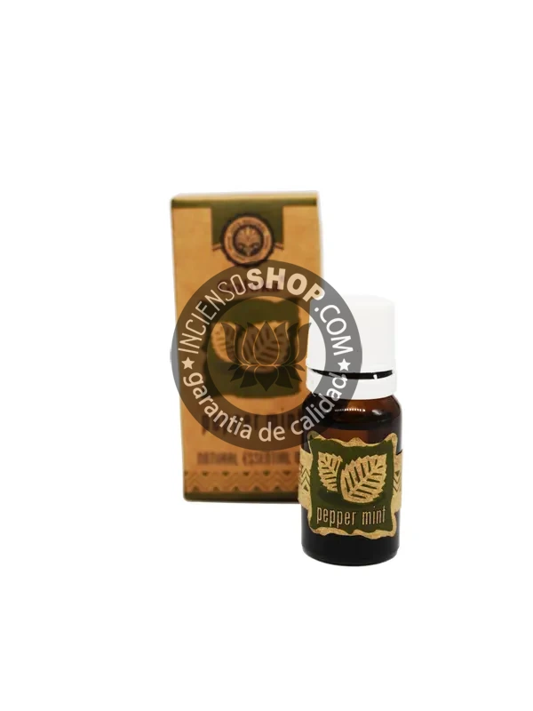 Esencia pura y natural de menta piperita abierta aroma fresco mentolado y revitalizante ideal para claridad mental alivio del estrés y purificación energética en prácticas de enfoque y sanación