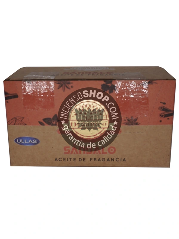 Esencia Sándalo de Ullass caja de frente aroma tradicional y sagrado de sándalo ideal para la consagración de altares el trabajo con la clarividencia y el asentamiento de energías puras