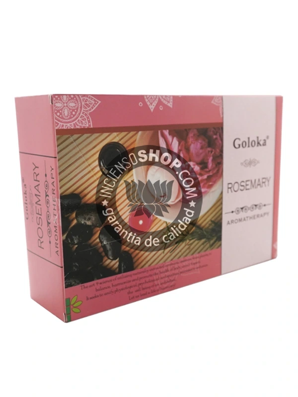 Caja de incienso Goloka Aromaterapia Romero copia aroma fresco herbal estimulante y revitalizante ideal para promover la claridad mental mejorar la concentración protección energética y limpieza de ambientes según la tradición ayurvédica
