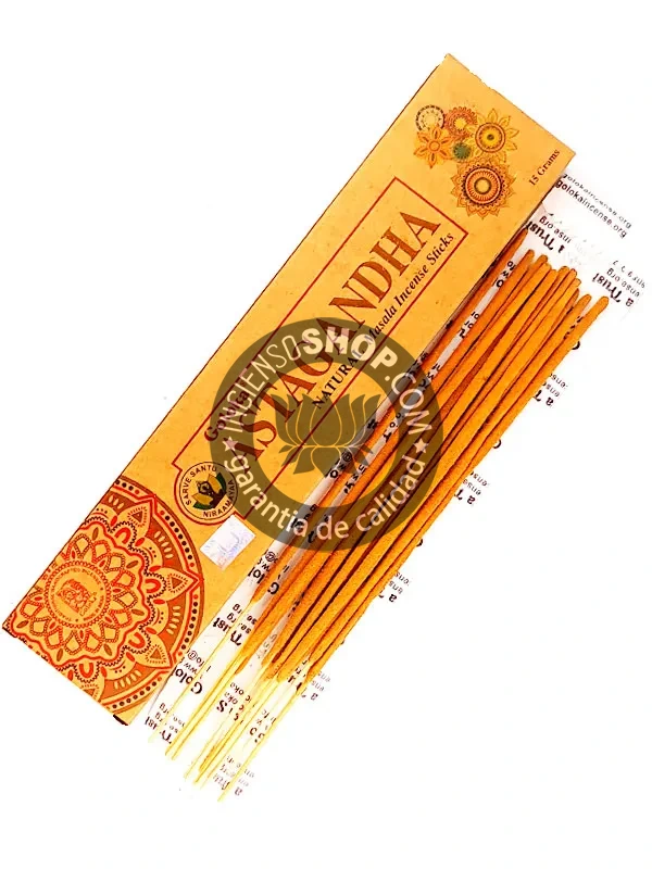 Incienso orgánico y ecológico Goloka Astagandha aroma terroso suave y ligeramente herbal ideal para reducir el estrés equilibrar el sistema nervioso y favorecer la relajación profunda en rituales de bienestar