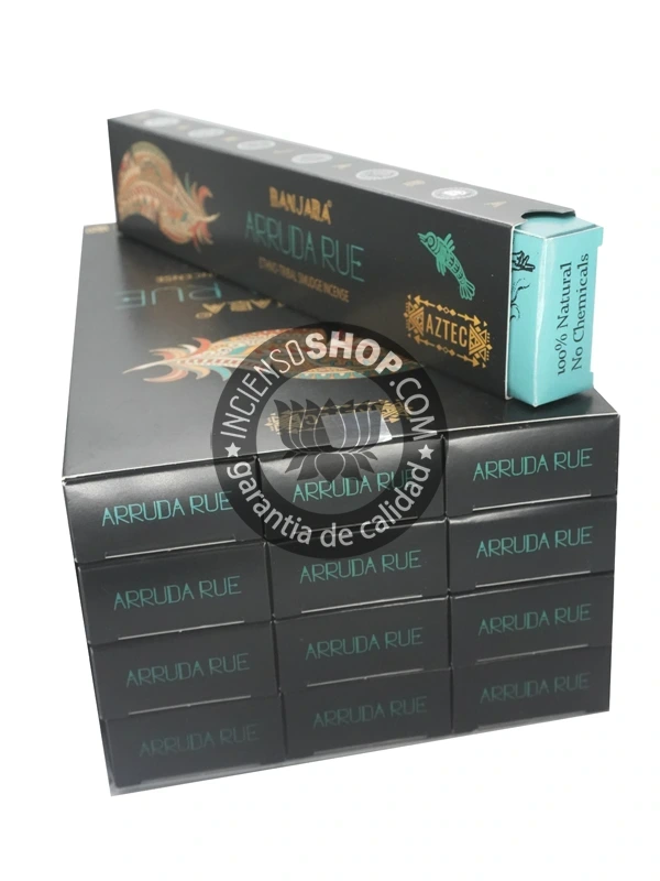Caja de incienso étnico Banjara con aroma de ruda fragancia herbal intensa y protectora ideal para limpieza energética rituales de protección y equilibrio espiritual