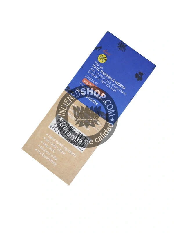 Incienso Orgánico Ullas Almizcle Blanco caja vista de lado aroma almizclado limpio y sensual ideal para atraer la buena suerte el amor el éxito el desarrollo de la intuición y para crear un ambiente de calidez y bienestar.