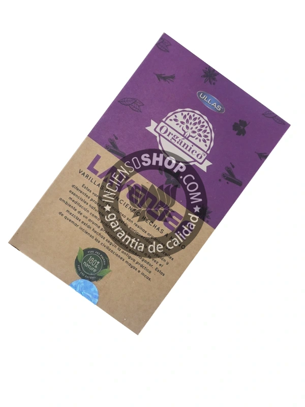 Caja de incienso orgánico Ullas lavanda aroma floral suave y calmante ideal para relajación profunda equilibrio emocional y meditación serena
