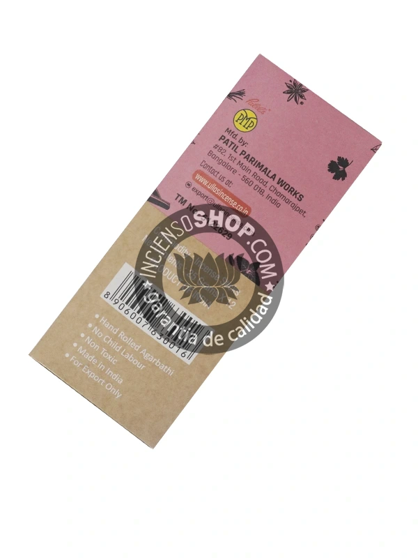 Incienso Orgánico Ullas Mirra caja vista de lado aroma antiguo sagrado y resinoso de mirra utilizado para la protección espiritual el destierro de negatividad la conexión con la sabiduría ancestral y la calma mental profunda