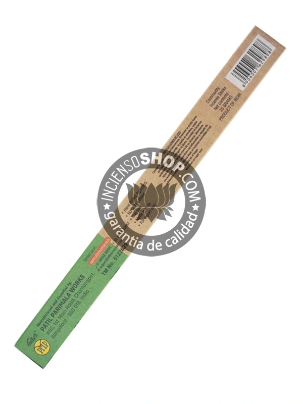 Incienso Orgánico Ullass Pachulí producto de lado aroma terroso, exótico y potente de pachulí, ideal para atraer el dinero, fortalecer el deseo y estabilizar el estado de ánimo. Utilizado en rituales de abundancia y conexión con la tierra.