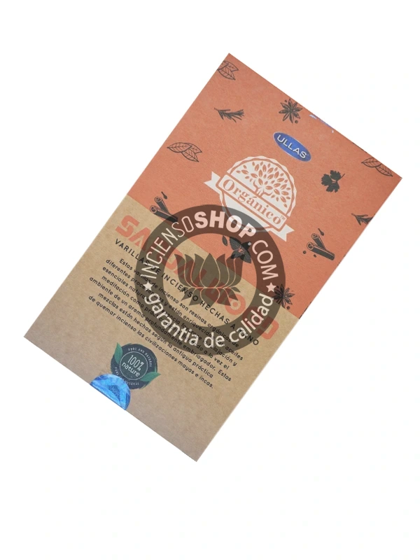 Caja de incienso orgánico Ullas sándalo aroma maderoso cálido y suave ideal para meditación profunda relajación y armonía espiritual