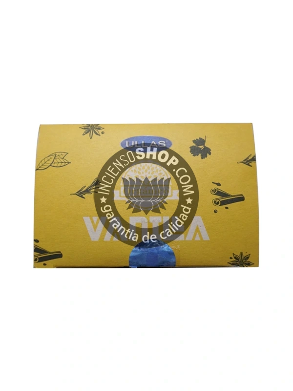 Incienso Orgánico Ullas Vainilla caja vista desde arriba aroma de vainilla natural suave y dulce ideal para la calma mental reducción del estrés y creación de un espacio acogedor y sensual en el hogar