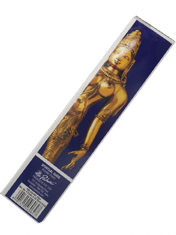 Incienso Padmini Spiritual Guide caja hexagonal vista por detrás mostrando el reverso del empaque aroma dulce suave y ligeramente floral con notas de resinas ideal para la meditación la introspección la búsqueda espiritual el autoconocimiento y para crear un ambiente de guía y protección.