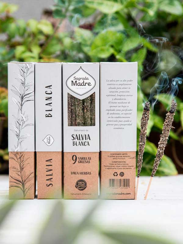 Incienso salvia blanca Sagrada Madre número 2 aroma herbal intenso y purificador ideal para limpieza energética eliminación de vibraciones negativas y restauración del equilibrio espiritual en rituales ancestrales