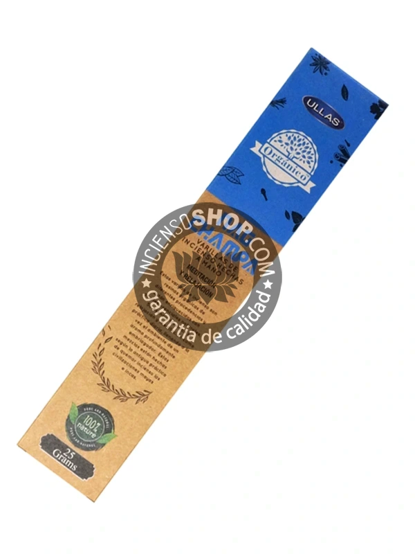 Incienso Ullas Nag Champa vista trasera aroma floral dulce y místico ideal para meditación profunda relajación y purificación espiritual