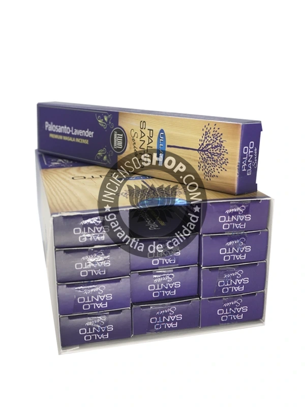 Caja de incienso Ullas Palo Santo con lavanda aroma maderoso floral y purificante ideal para calma mental limpieza energética y equilibrio espiritual