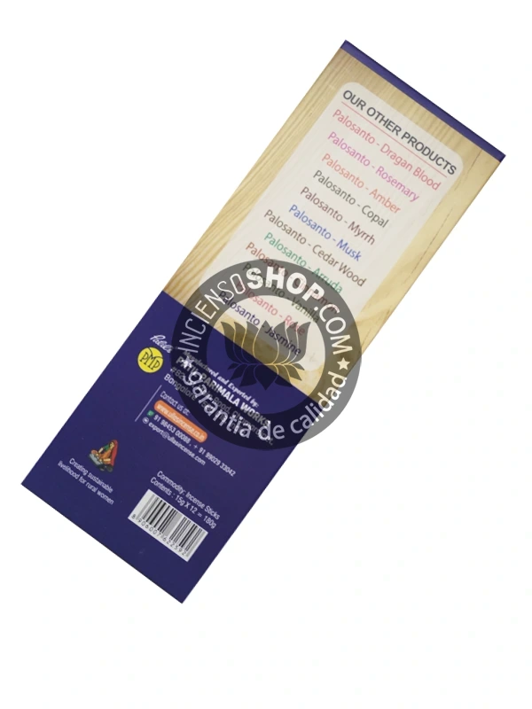 Caja de incienso Ullas Palo Santo con lavanda aroma maderoso floral y purificante ideal para calma mental limpieza energética y equilibrio espiritual