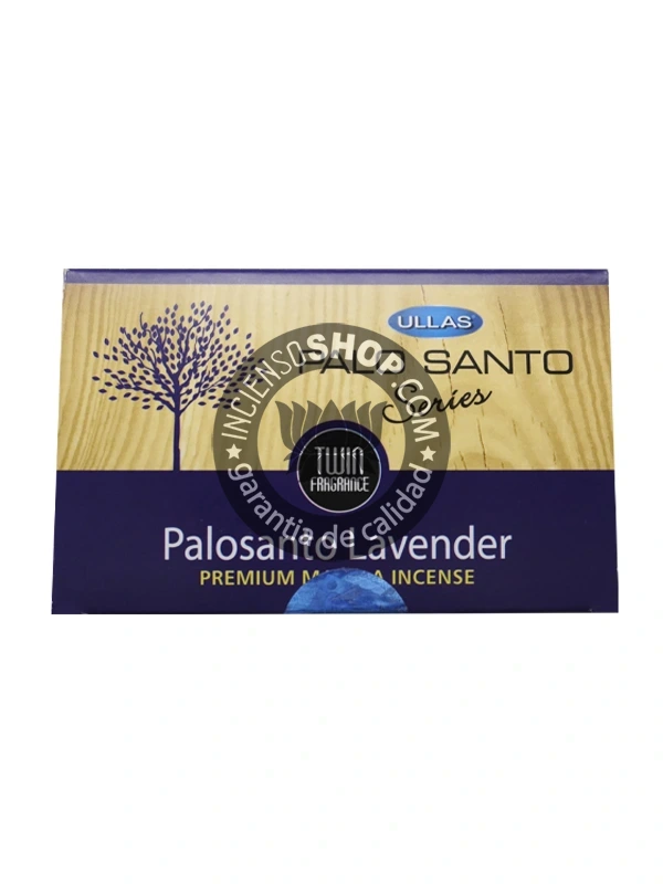 Caja de incienso Ullas Palo Santo con lavanda aroma maderoso floral y purificante ideal para calma mental limpieza energética y equilibrio espiritual