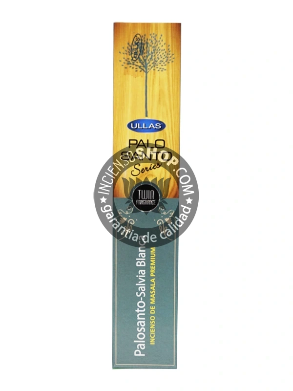 Incienso Ullass Palo Santo con Salvia Blanca unidad de frente, una doble potencia de limpieza sagrada; ideal para la purificación radical de espacios y la expulsión de energías negativas persistentes.