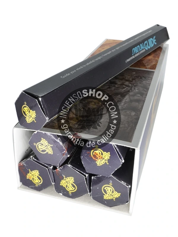 Caja hexagonal de incienso Padmini Spiritual Guide vista por detrás aroma floral suave y místico ideal para guía espiritual meditación y conexión con la intuición