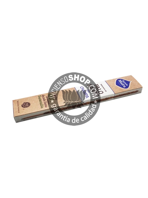 Caja de incienso palo santo y champa Sagrada Madre aroma floral místico con notas cítricas y maderosas ideal para purificación energética elevación espiritual y armonización de espacios sagrados