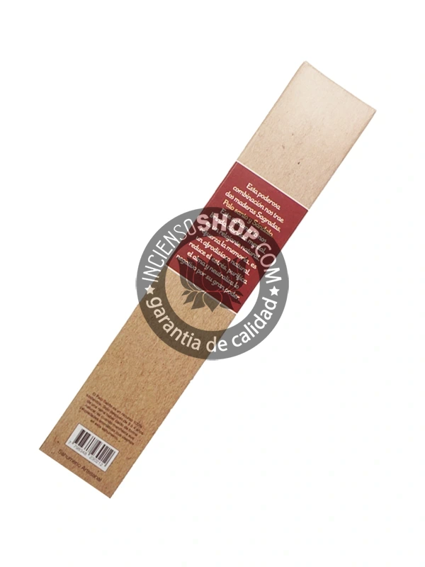 Caja por detrás de incienso palo santo y sándalo Sagrada Madre aroma maderoso cálido con toques cítricos ideal para limpieza energética enraizamiento y creación de ambientes sagrados en rituales espirituales