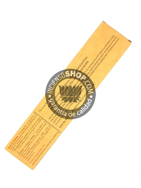 Unidad de incienso orgánico Goloka frangipani vista trasera aroma floral suave y exótico ideal para rituales de apertura del corazón purificación espiritual y creación de ambientes serenos