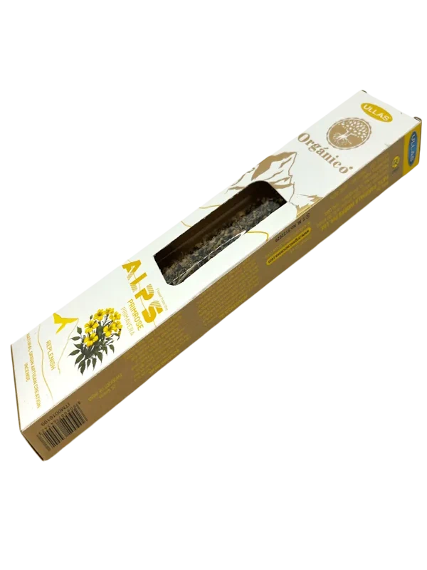 Incienso Ullas de la línea Alps con aroma a Primavera. Elaborado 100% natural, orgánico y hecho a mano en India. Su fragancia fresca, floral y revitalizante es ideal para renovar energías, levantar el ánimo y crear un ambiente alegre y dinámico.
