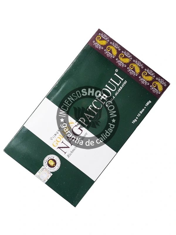 Incienso Golden Nag Patchouli de Vijayshree Agarbatti Masala caja de 12 uds de 15g