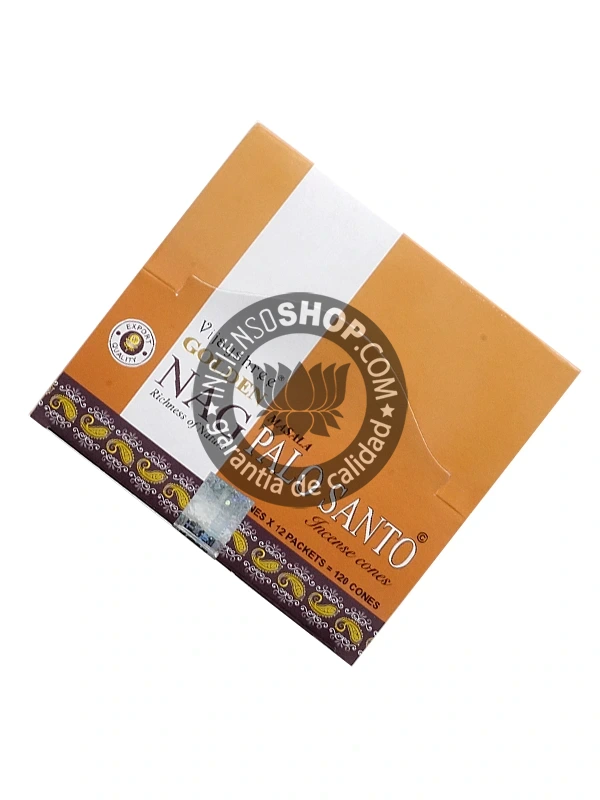 Conos de incienso Piramidal de Palo Santo Masala tradicionales y organicos de la gama Golden Nag de Vijayshree en caja de 12 uds de 15g