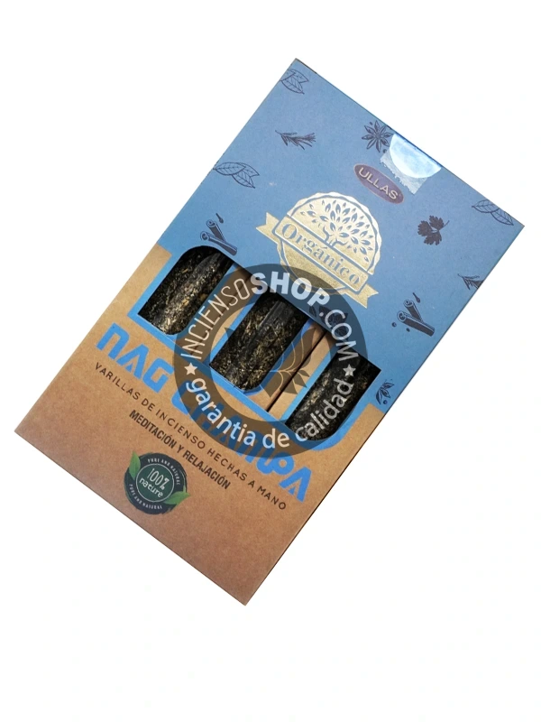 Incienso de Nag Champa organico de Ullas Agarbatti Masala hecho a mano en caja 12 uds de 25g