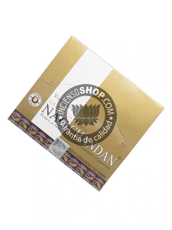 Conos de incienso Piramidal de Chandan Masala tradicionales y organicos de la gama Golden Nag de Vijayshree en caja de 12 uds de 15g