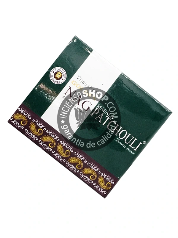 Conos de incienso Piramidal de Patchouli Masala tradicionales y organicos de la gama Golden Nag de Vijayshree en uds de 15g