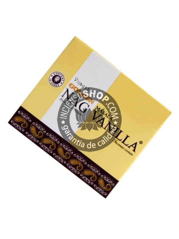 Conos de incienso Piramidal de Vainilla tradicionales y organicos de la gama Golden Nag de Vijayshree en caja de 12 uds de 15g