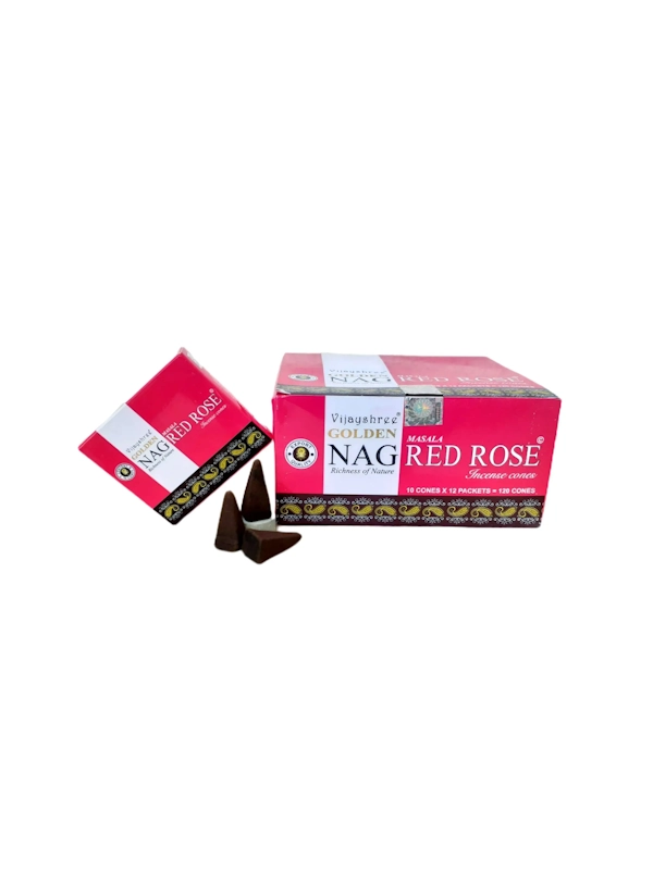 Conos de incienso Piramidal de Red Rose Masala tradicionales y organicos de la gama Golden Nag de Vijayshree en uds de 15g