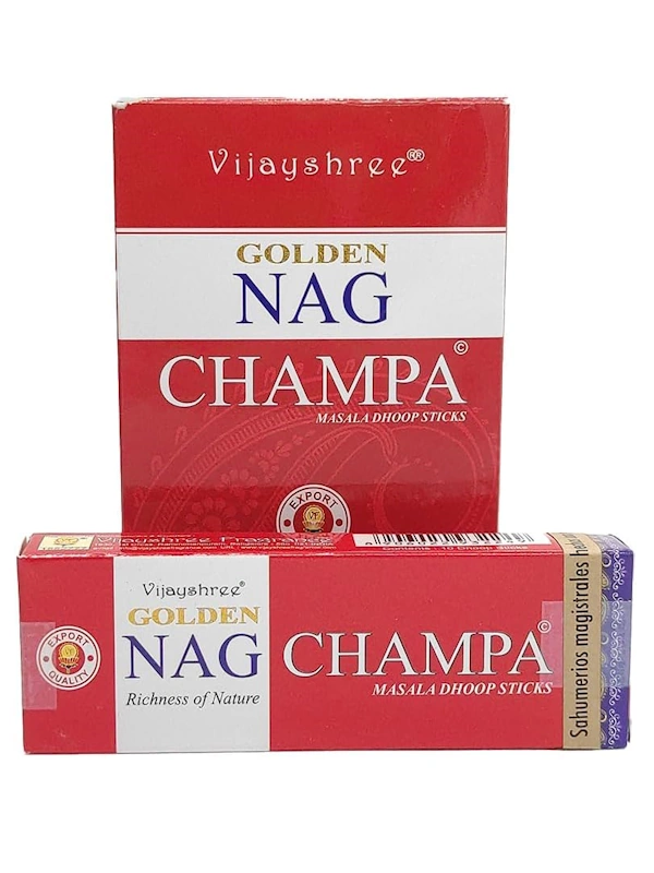 Incienso dhoop stick Champa Golden Nag Masala orgánico de Vijayshree en caja de 12 uds de 15g