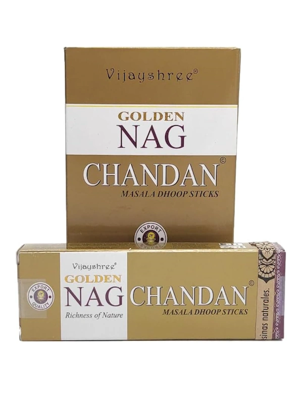 Incienso dhoop stick Chandan Golden Nag Masala orgánico de Vijayshree en caja de 12 uds de 15g