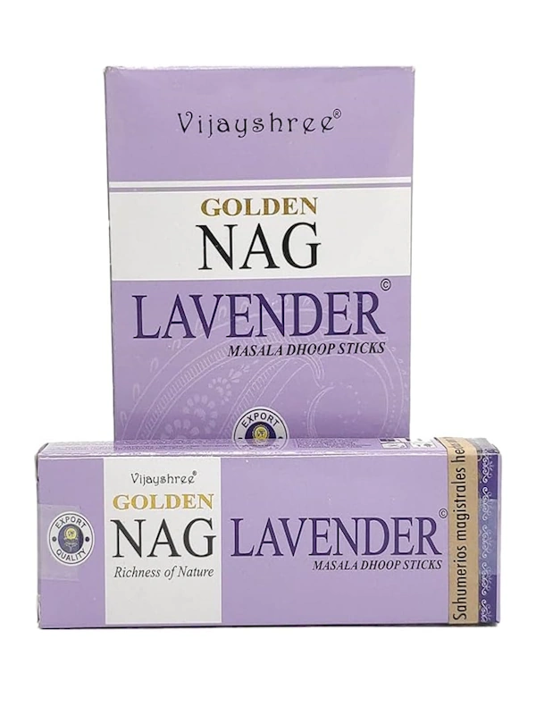Incienso dhoop stick Lavander Golden Nag Masala orgánico de Vijayshree en caja de 12 uds de 15g