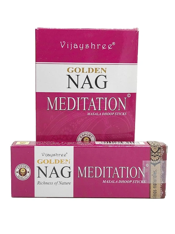 Incienso dhoop stick Meditation Golden Nag Masala orgánico de Vijayshree en caja de 12 uds de 15g